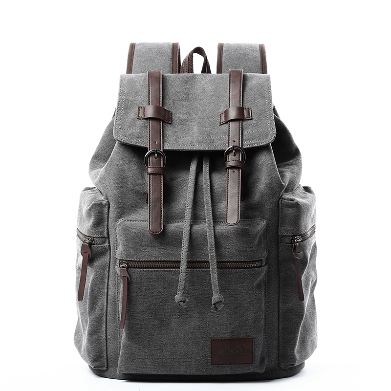 Canvas Backpack Casual - MATE ELAN กระเป๋าเป้สะพายหลังผ้าแคนวาสสไตล์เรโทรสำหรับผู้ชายและผู้หญิง กระเป๋าเดินทางแบบฝาพับวินเทจ กระเป๋านักเรียนใส่แล็ปท็อป กระเป๋าเป้หนัง