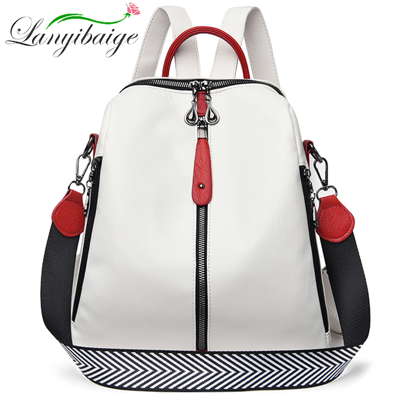 Leather Backpack Vintage - กระเป๋าเป้แฟชั่นผู้หญิงกระเป๋าสะพายหลังหนังแท้นุ่มสีขาวคุณภาพสูงเดินทางกระเป๋าเป้สะพายหลังโรงเรียนกระเป๋าเป้สำหรับเด็กหญิง SAC A DOS ขายดี